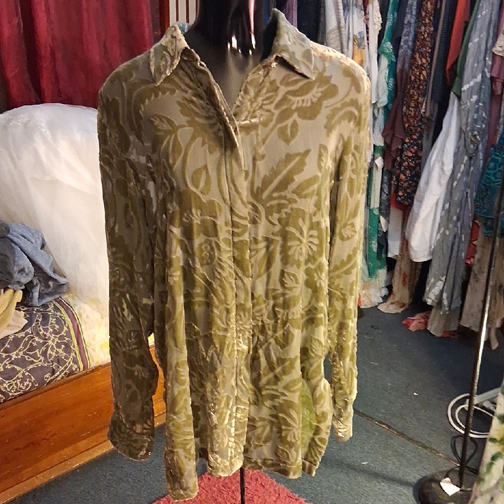 Olive Green Patterned Top - Picture 2 of 4